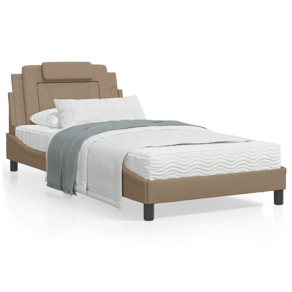 vidaXL Cadru de pat cu LED, cappuccino, 100x200 cm, piele ecologică
