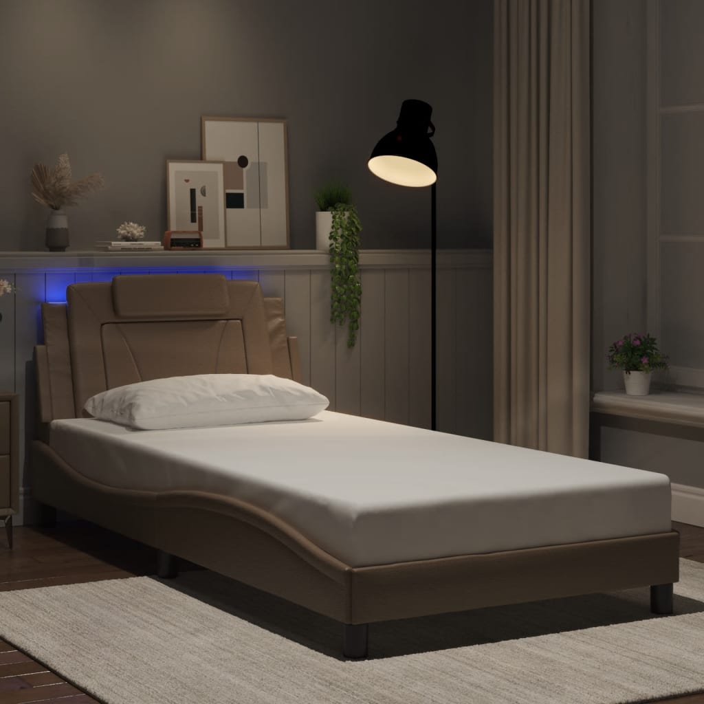 vidaXL sengeramme Viana med LED uden madras 100x200 cm cappuccinofarvet