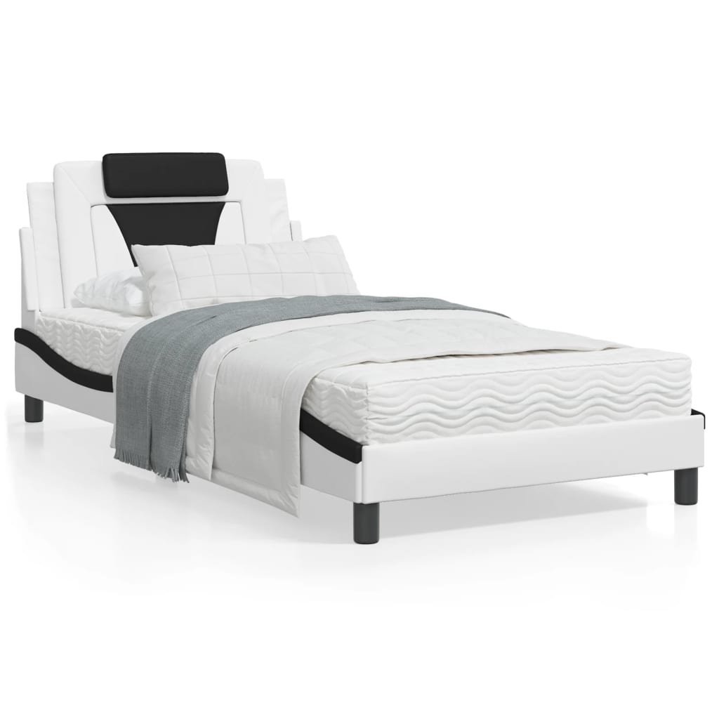 Rám postele s LED osvětlením bílý a černý 100x200 cm umělá kůže