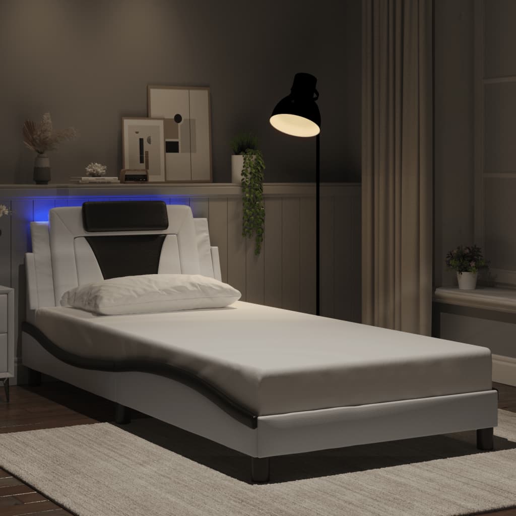 vidaXL sengeramme Viana med LED uden madras 100x200 cm hvid og sort