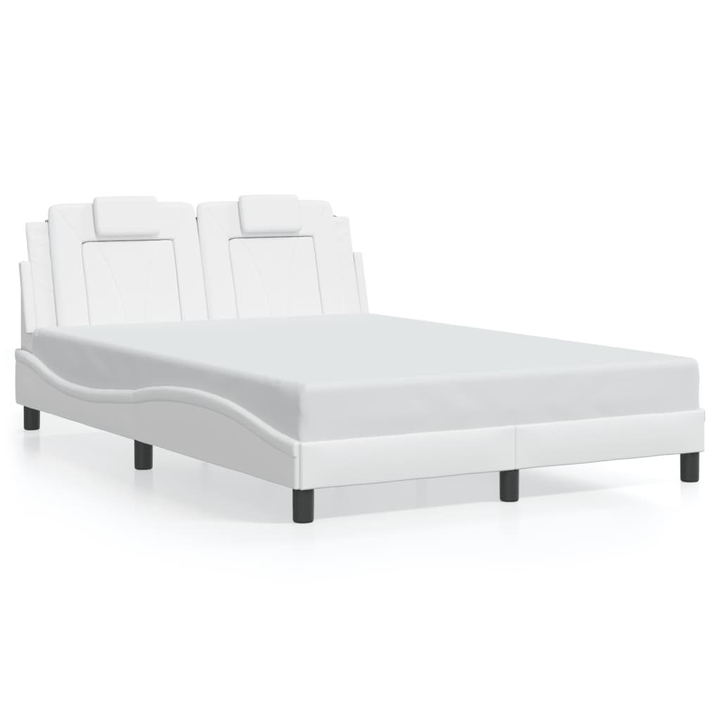 vidaXL Cadru de pat cu lumini LED, alb, 120x200 cm, piele ecologică