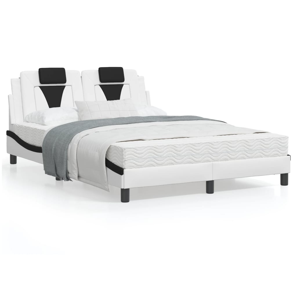 vidaXL Cadru de pat cu LED, alb și negru, 120x200 cm, piele ecologică