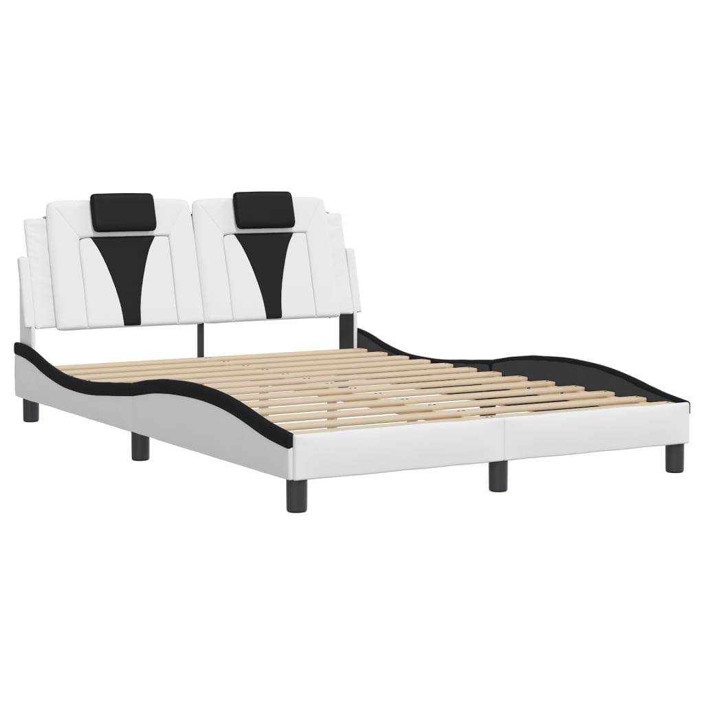 vidaXL Cadru de pat cu LED, alb și negru, 120x200 cm, piele ecologică