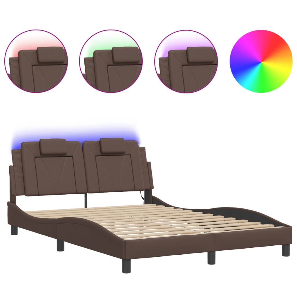 vidaXL Bedframe "Viana" met LED zonder matras bruin 140x190 cm, foto 3