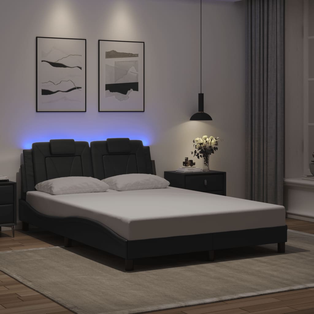 vidaXL Cadru de pat cu lumini LED, gri, 140x190 cm, piele ecologică