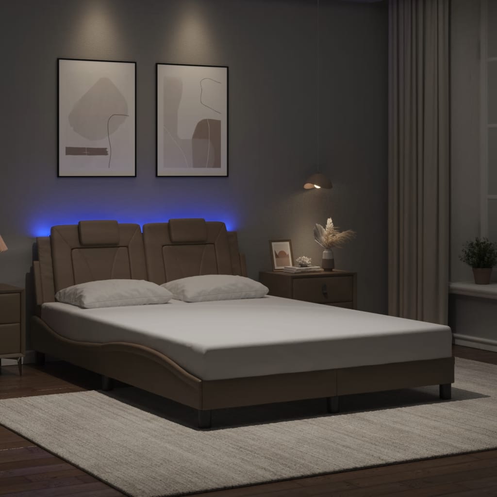 vidaXL Cadru de pat lumini LED, cappuccino, 140x190 cm piele ecologică