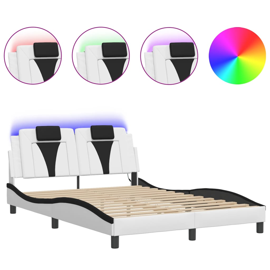 vidaXL Rám postele s LED osvětlením bílý a černý 140x190 cm umělá kůže
