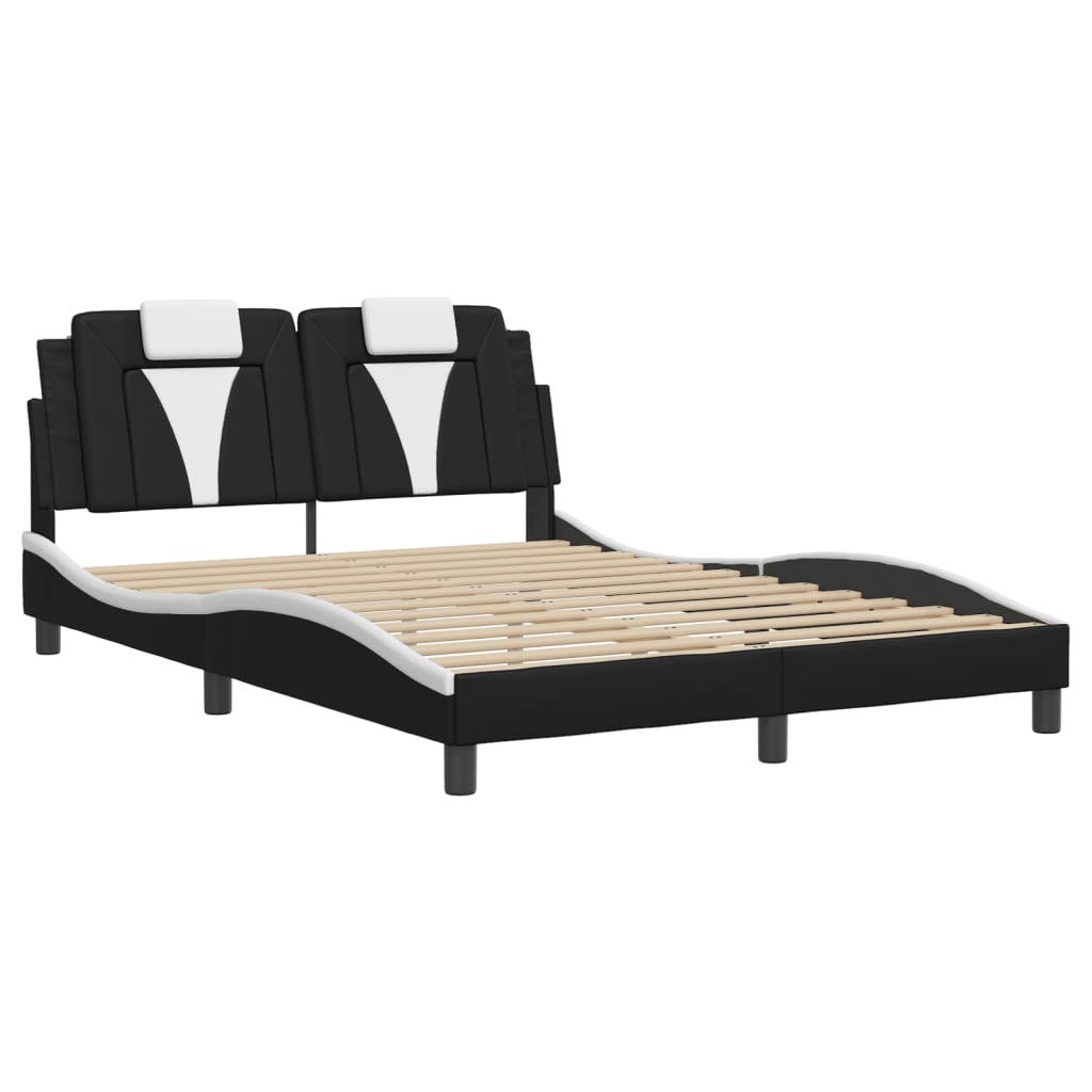 vidaXL Bedframe met LED-verlichting kunstleer zwart en wit 140x200 cm afbeelding