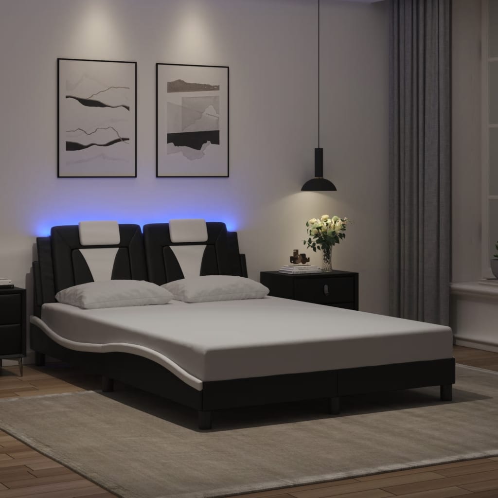 vidaXL sengeramme Viana med LED uden madras 140x200 cm sort og hvid