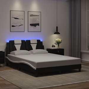 Posteljni okvir Viana z LED brez vzmetnice črno bel 140x200 cm