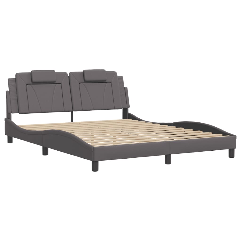vidaXL Bedframe met LED-verlichting kunstleer grijs 160x200 cm afbeelding