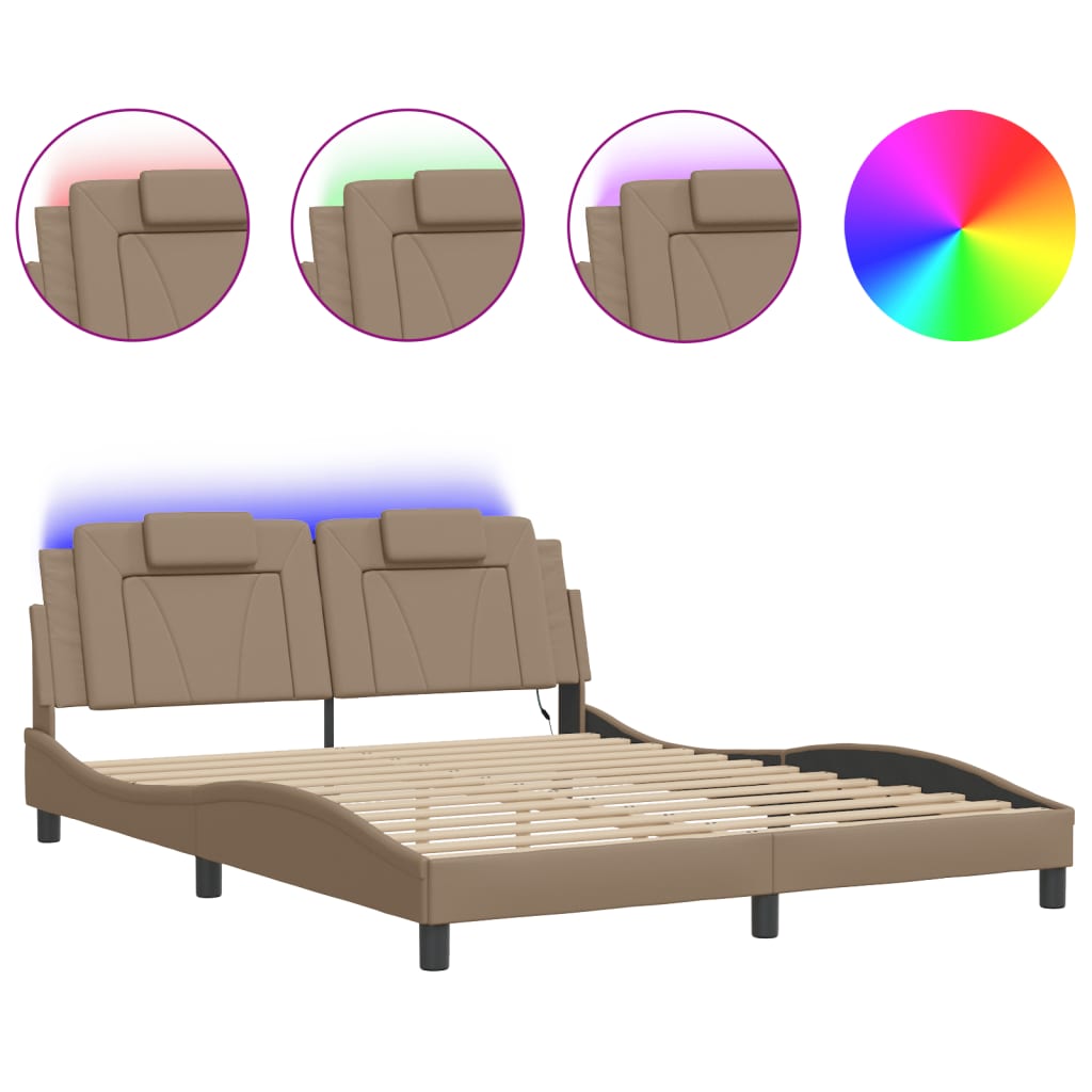 vidaXL Bedframe "Viana" met LED zonder matras cappuccino 160x200 cm bruin, foto 3