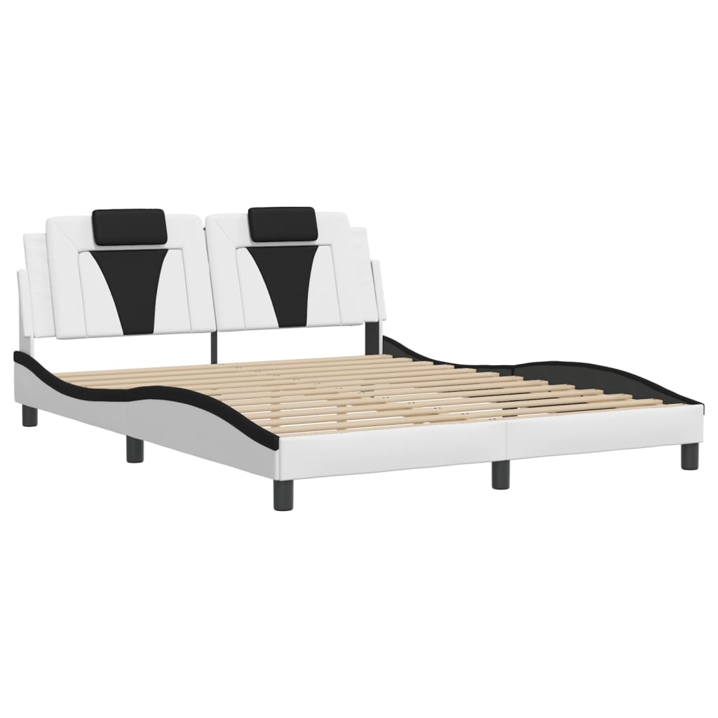vidaXL Bedframe met LED-verlichting kunstleer wit en zwart 160x200 cm afbeelding