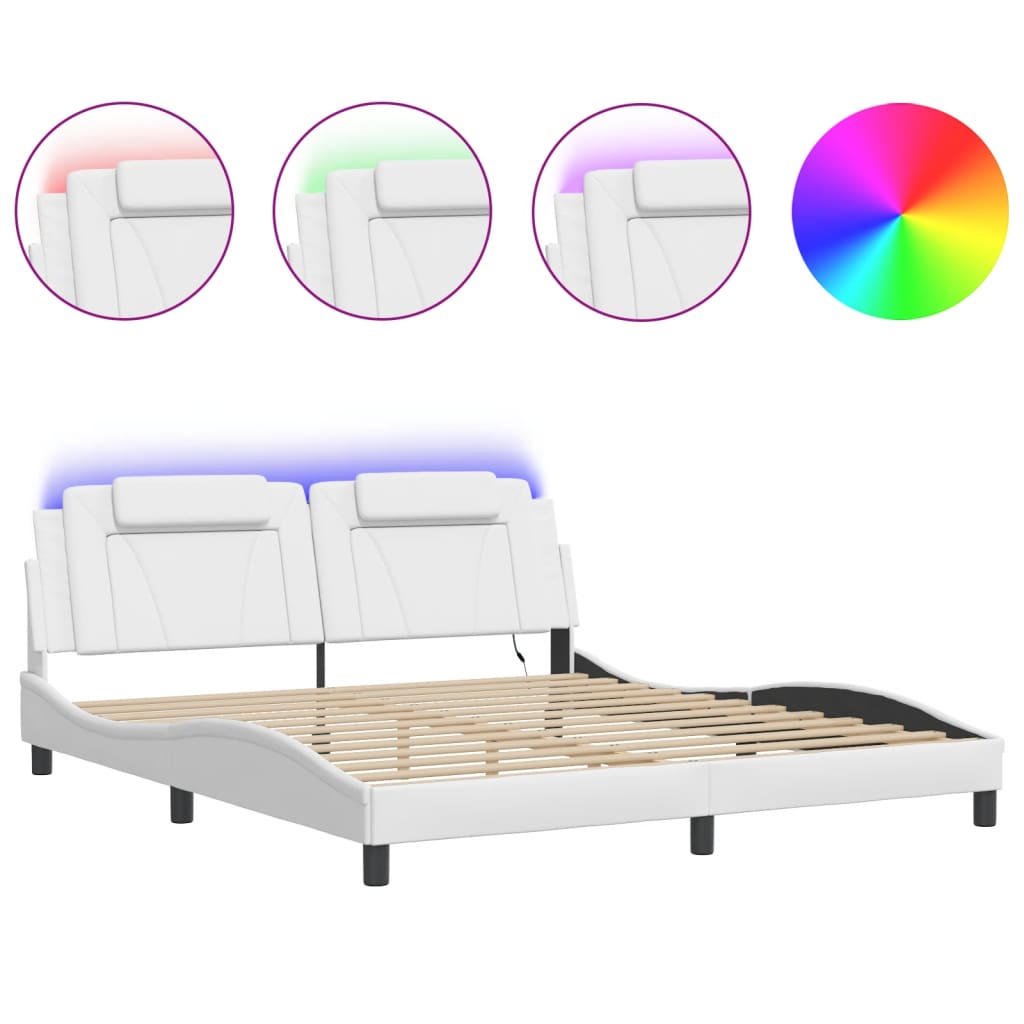 vidaXL Rám postele s LED osvětlením bílý 180 x 200 cm umělá kůže