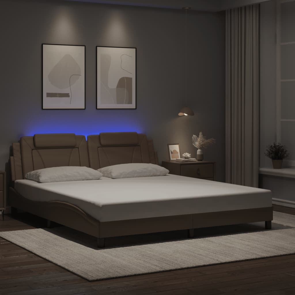 vidaXL Cadru de pat cu LED, cappuccino, 180x200 cm, piele ecologică