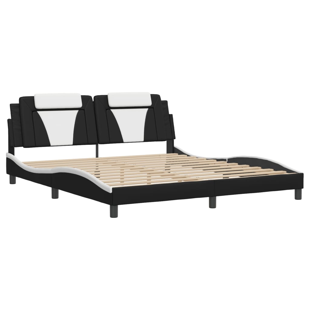vidaXL Bedframe met LED-verlichting kunstleer zwart en wit 180x200 cm afbeelding