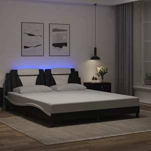 Posteljni okvir Viana z LED brez vzmetnice črno bel 180x200 cm