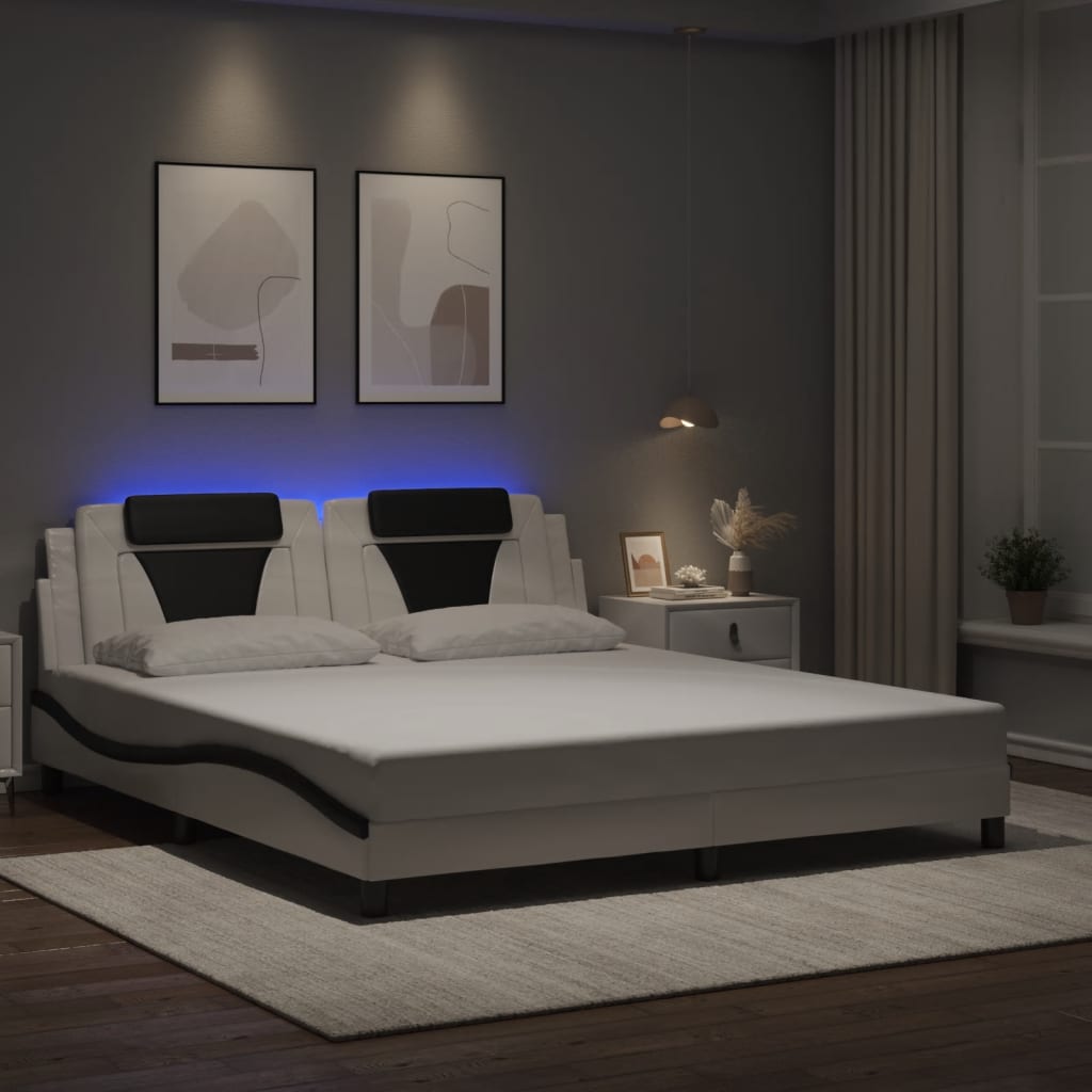 vidaXL sengeramme Viana med LED uden madras 180x200 cm sort og hvid