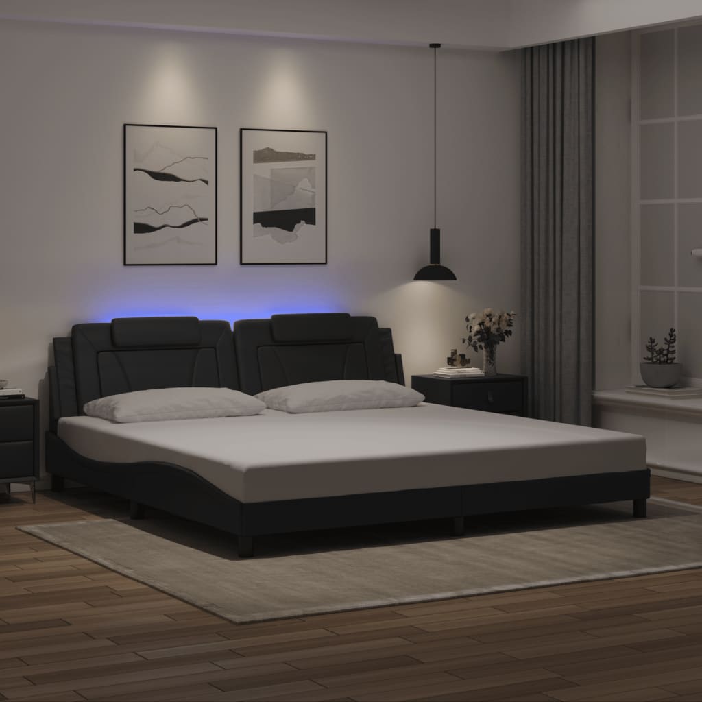 vidaXL sengeramme Viana med LED uden madras 200x200 cm sort