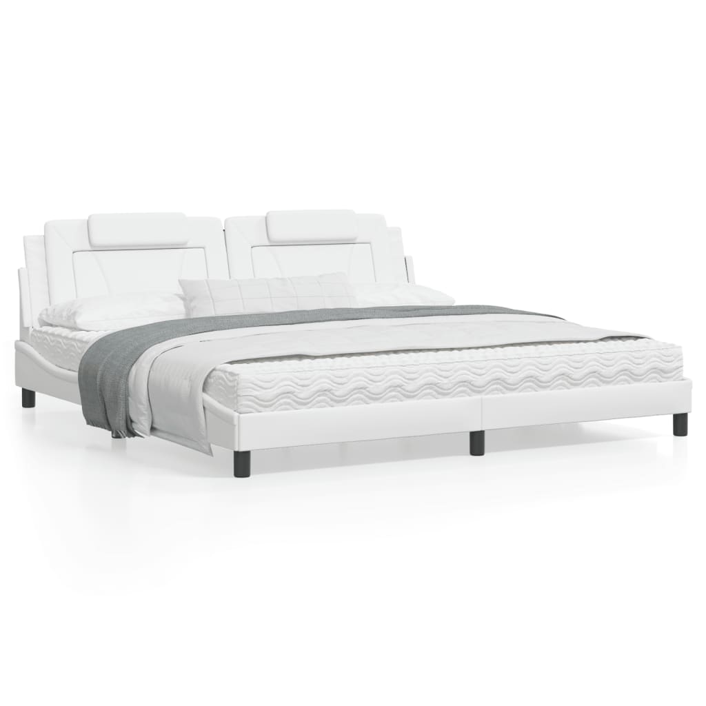 vidaXL Cadru de pat cu lumini LED, alb, 200x200 cm, piele ecologică