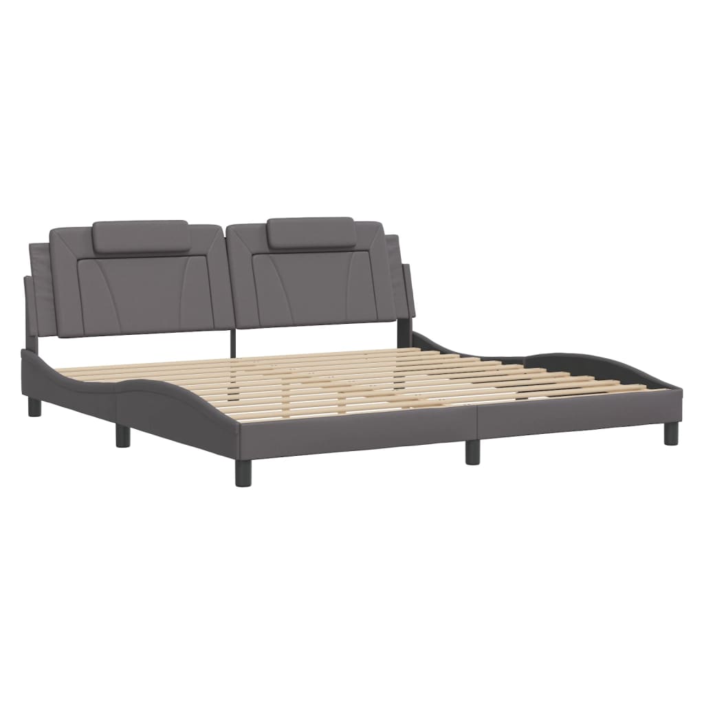 vidaXL Bedframe met LED-verlichting kunstleer grijs 200x200 cm afbeelding