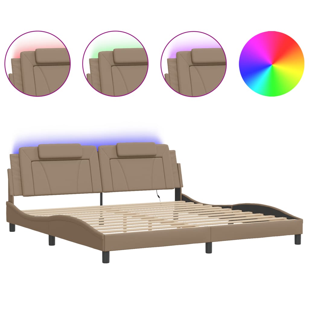 vidaXL Bedframe "Viana" met LED zonder matras cappuccino 200x200 cm bruin, foto 3