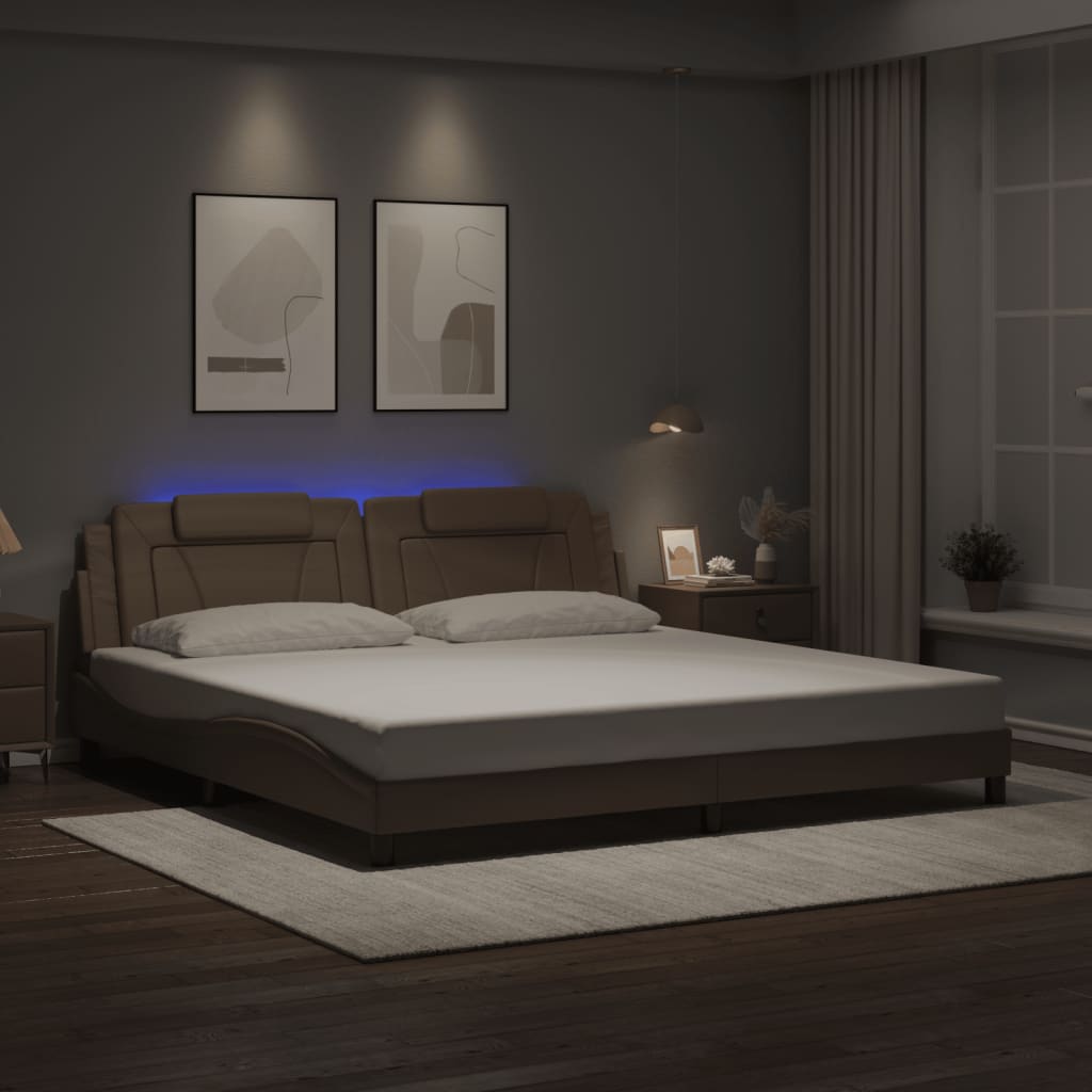 vidaXL Cadru de pat lumini LED, cappuccino, 200x200 cm piele ecologică