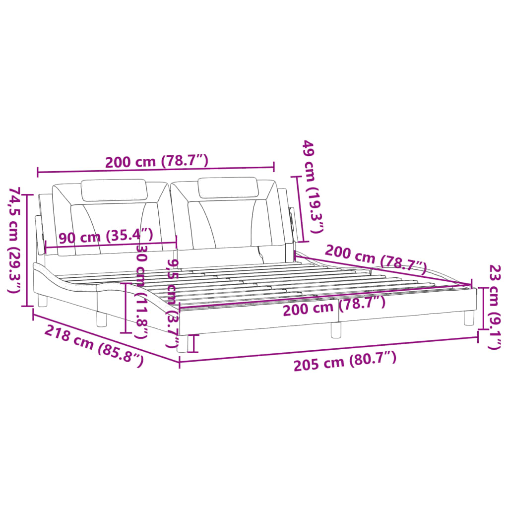 Rám postele Viana s LED bez matrace černý a bílý 200x200 cm - obrázek 16