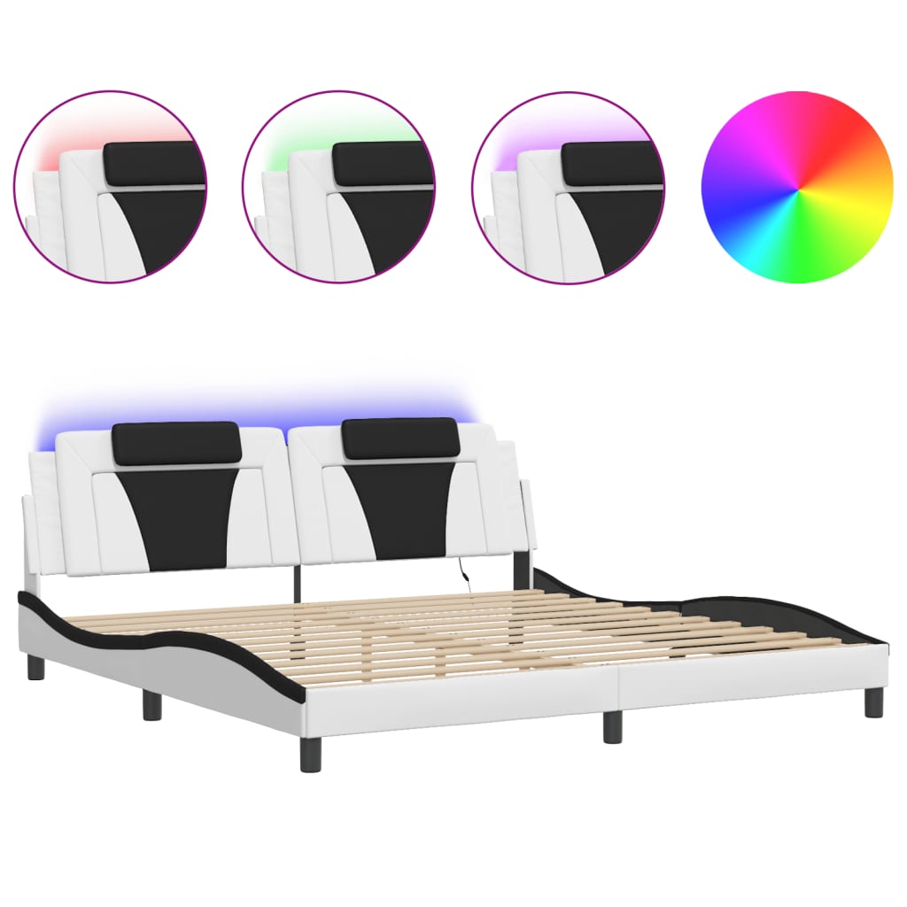 vidaXL Rám postele s LED osvětlením bílý a černý 200x200 cm umělá kůže