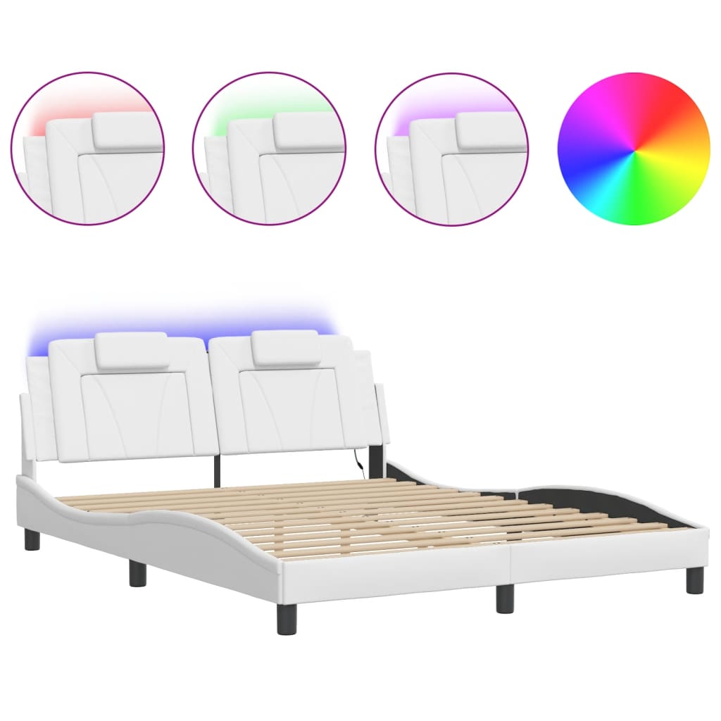 VidaXL Bed Frame With LED Without Mattress White 152x203 Cm