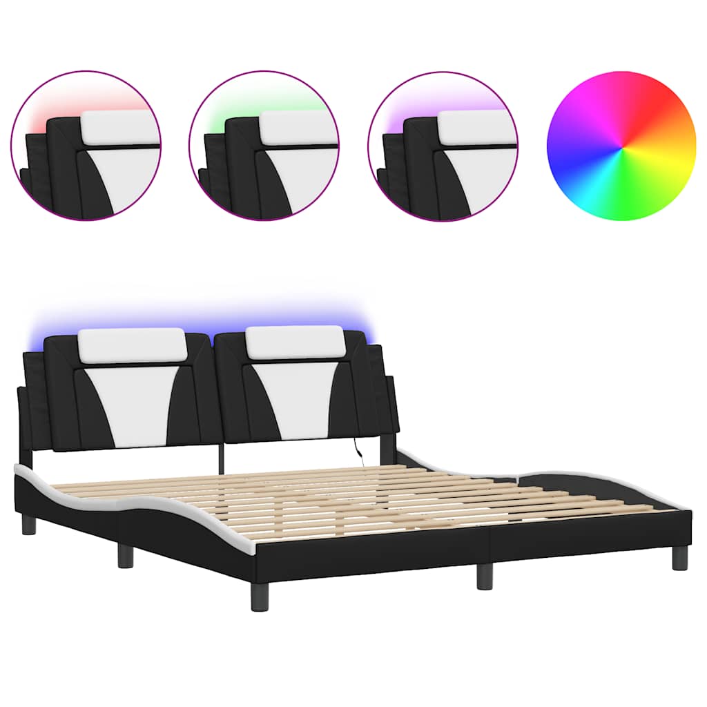 vidaXL Rám postele Viana s LED bez matrace černý a bílý 183x213 cm