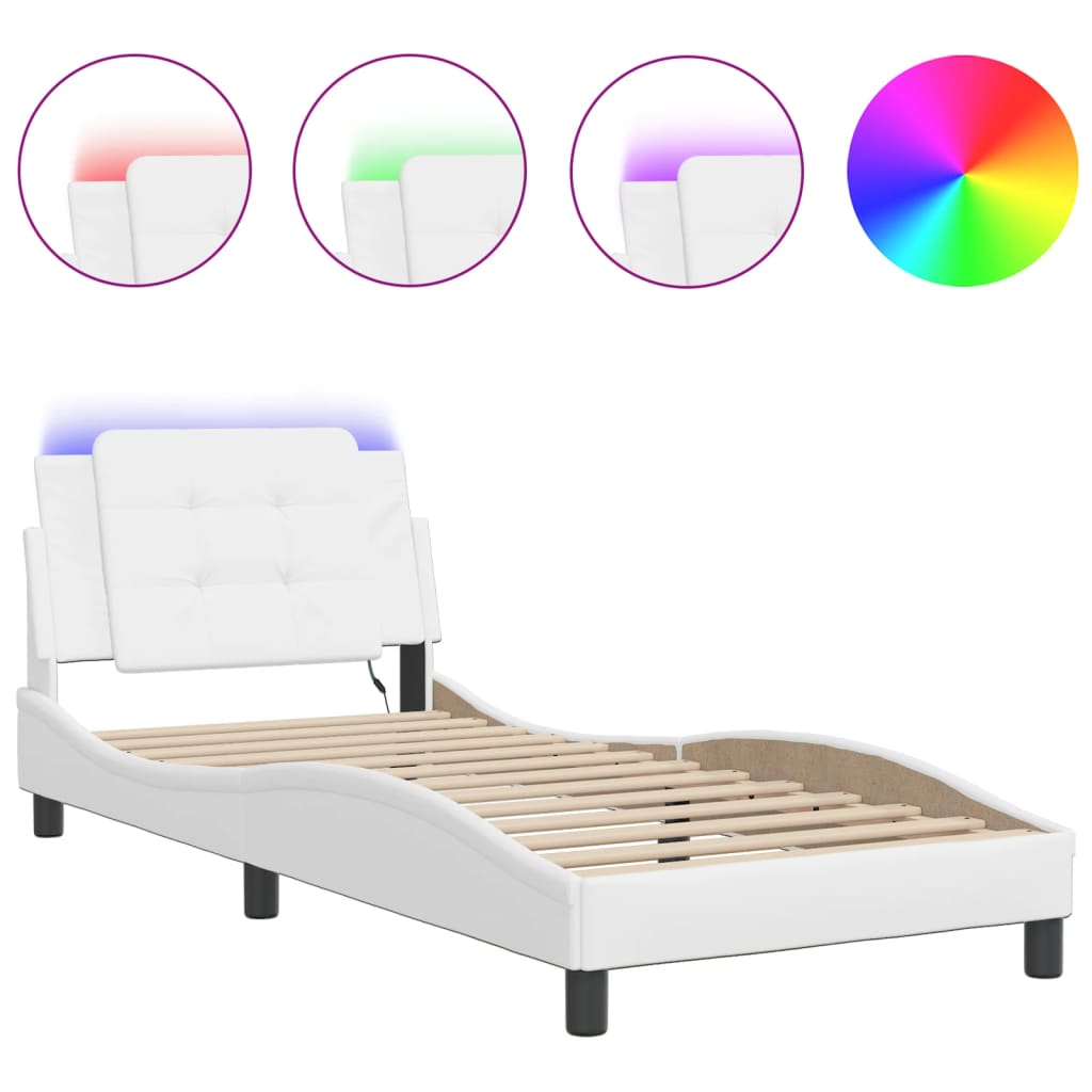 vidaXL Rám postele s LED osvětlením bílý 80 x 200 cm umělá kůže
