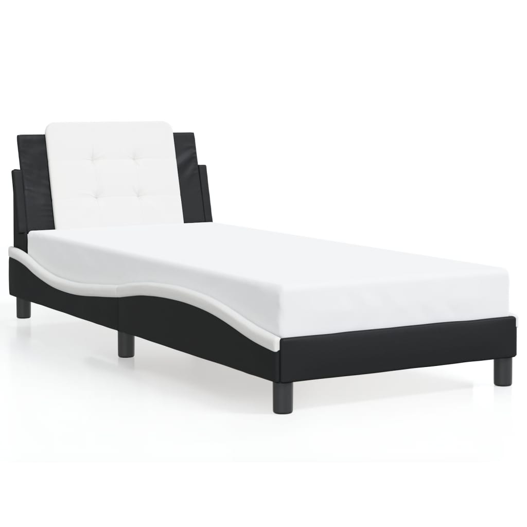 vidaXL Cadru de pat cu lumini LED negru/alb 80x200 cm piele ecologică