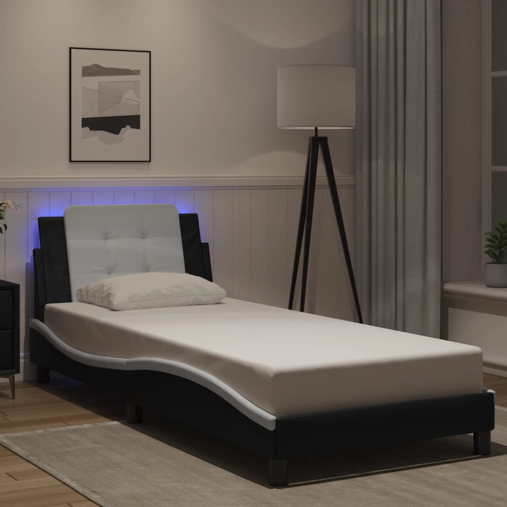 vidaXL sengeramme med LED uden madras Zadar 80x200 cm sort og hvid