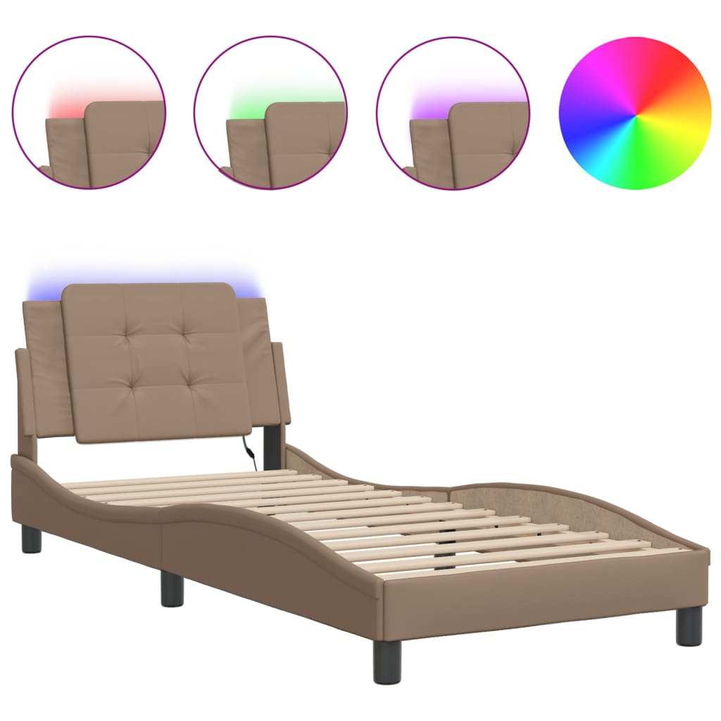 vidaXL Rám postele s LED osvětlením cappuccino 90 x 190 cm umělá kůže