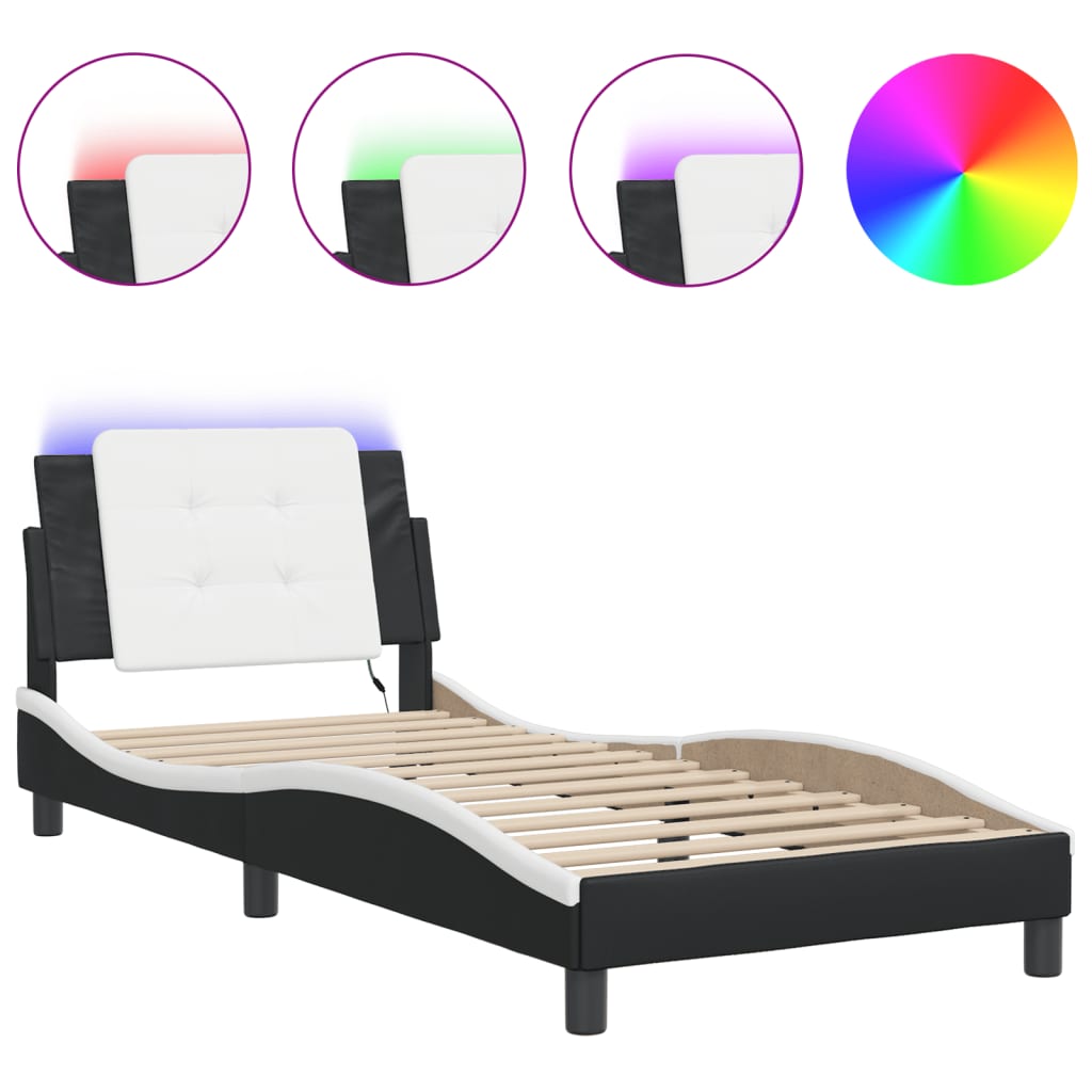vidaXL Rám postele s LED osvětlením černý a bílý 90x190 cm umělá kůže