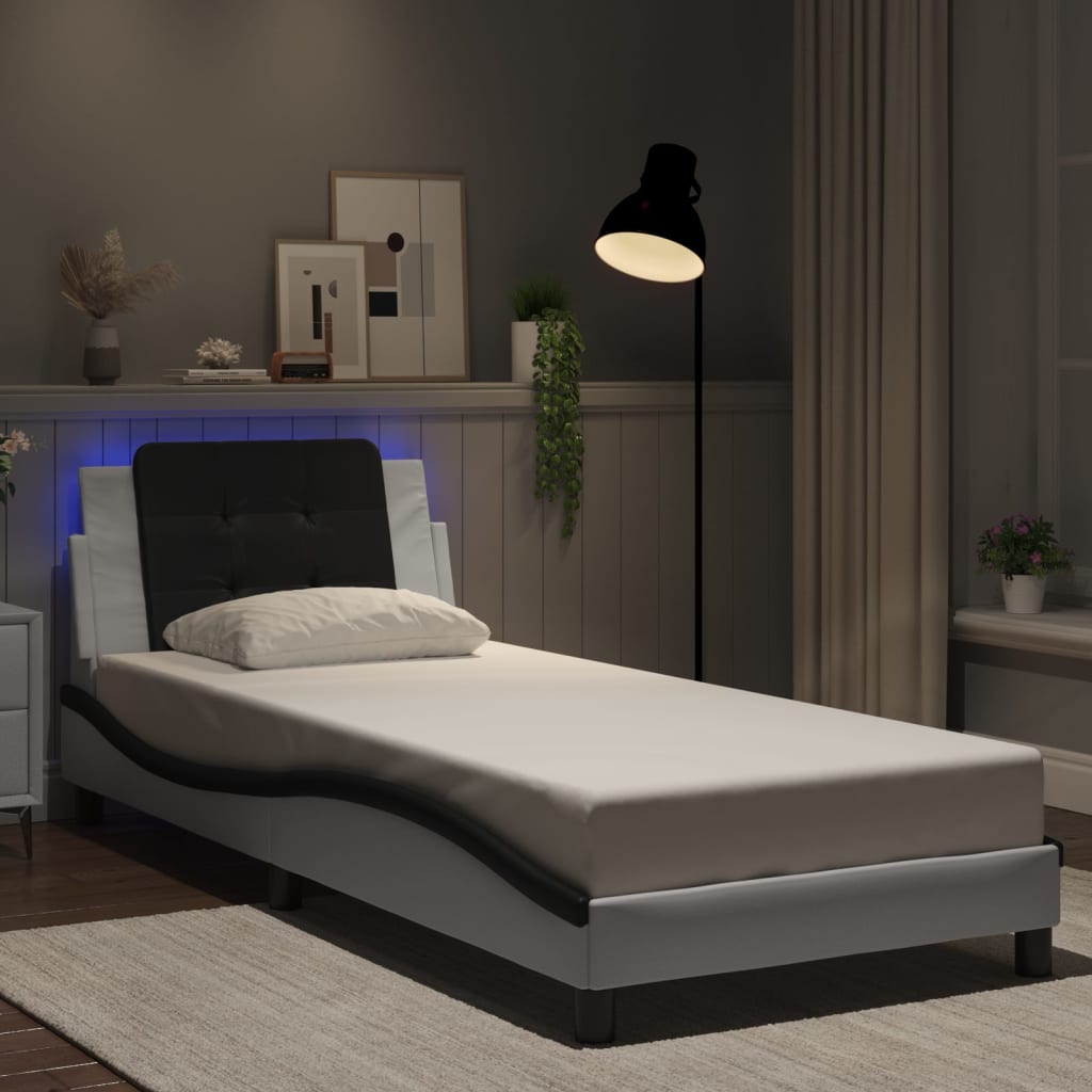 vidaXL sengeramme med LED uden madras Zadar 90x190 cm hvid og sort
