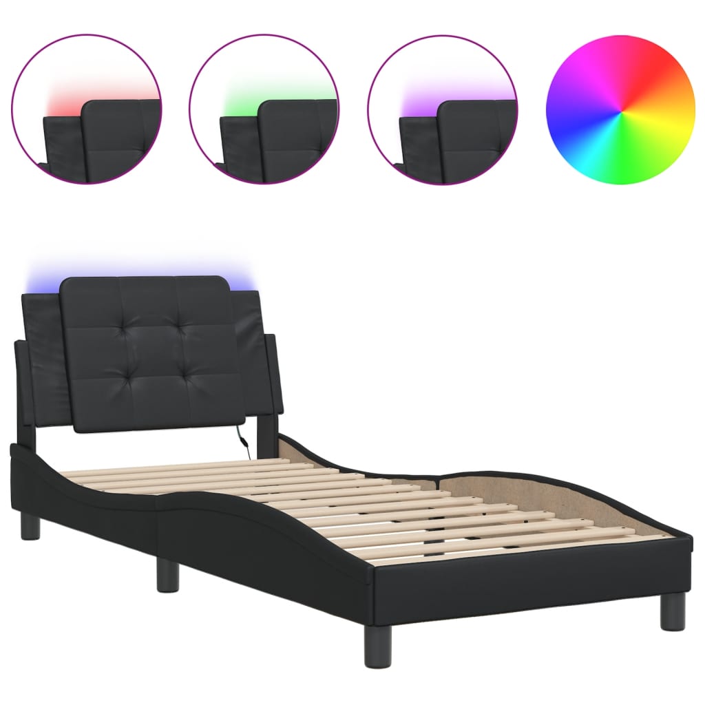 vidaXL Rám postele s LED osvětlením černý 90 x 200 cm umělá kůže