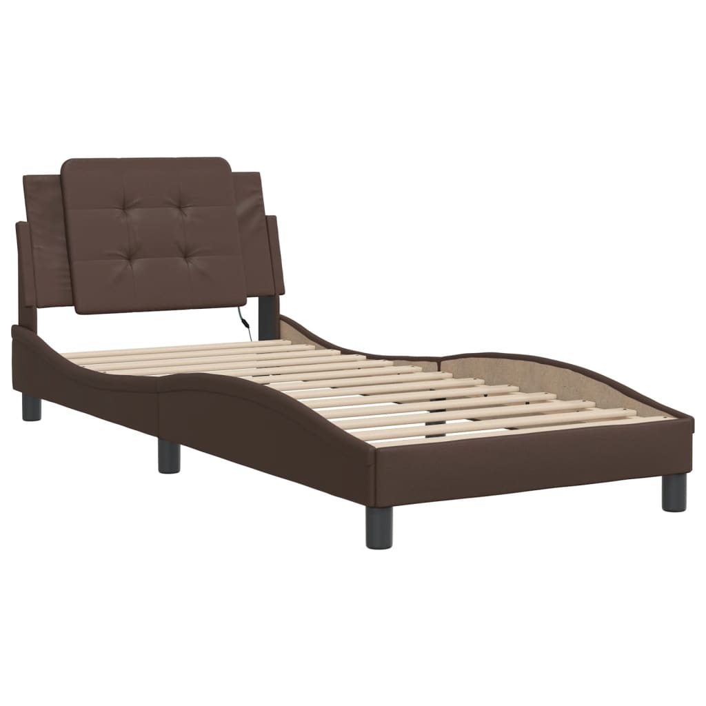 vidaXL Bedframe met LED-verlichting kunstleer bruin 90x200 cm afbeelding
