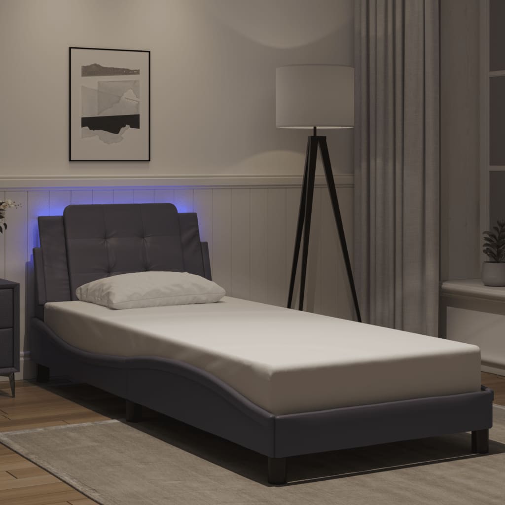 vidaXL sengeramme med LED uden madras Zadar 90x200 cm grå