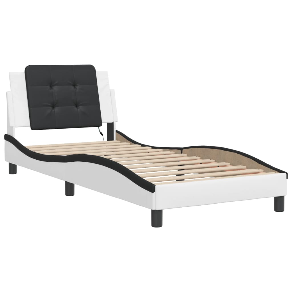 vidaXL Bedframe met LED-verlichting kunstleer wit en zwart 90x200 cm afbeelding