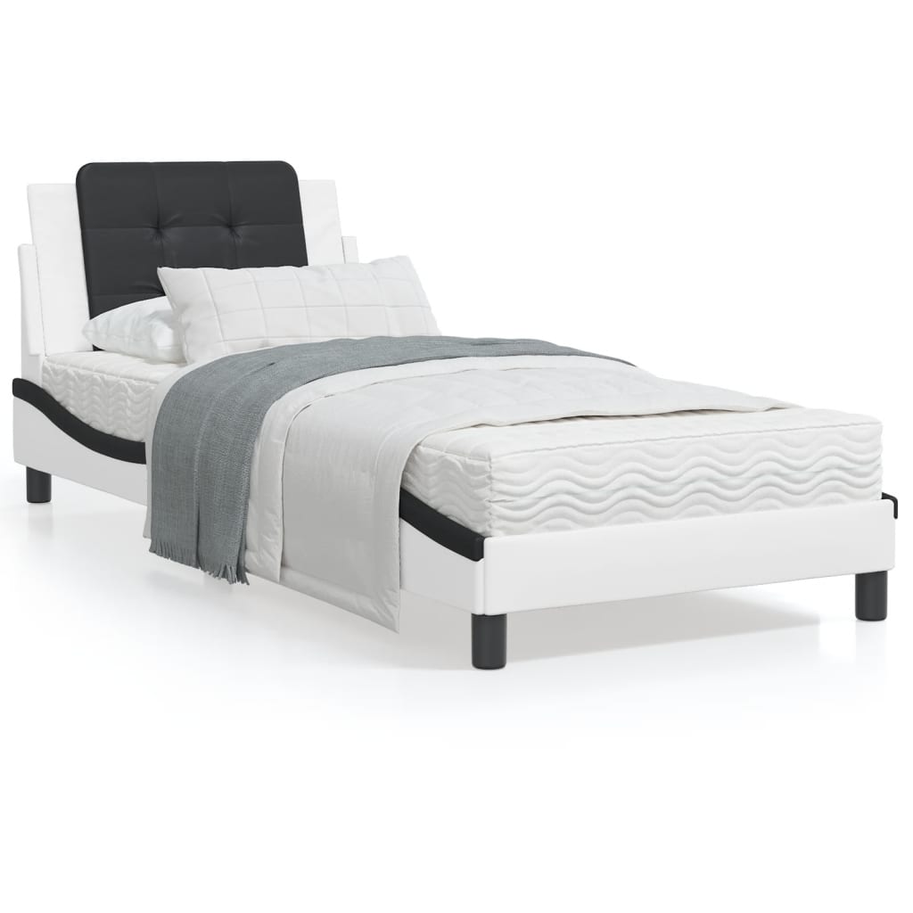 vidaXL Cadre de lit avec lumières LED blanc noir 90x200 cm similicuir