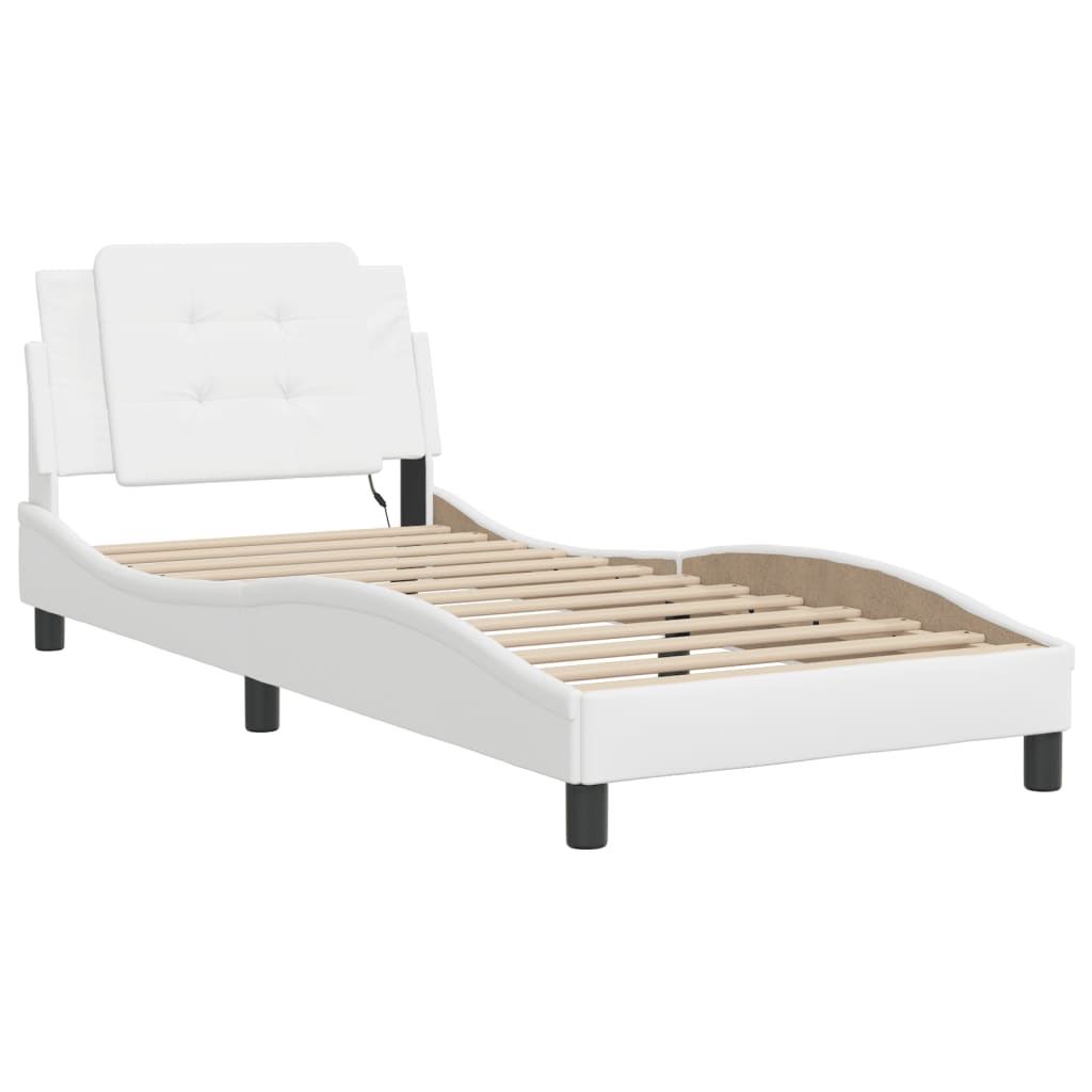 vidaXL Bedframe met LED-verlichting kunstleer wit 100x200 cm afbeelding