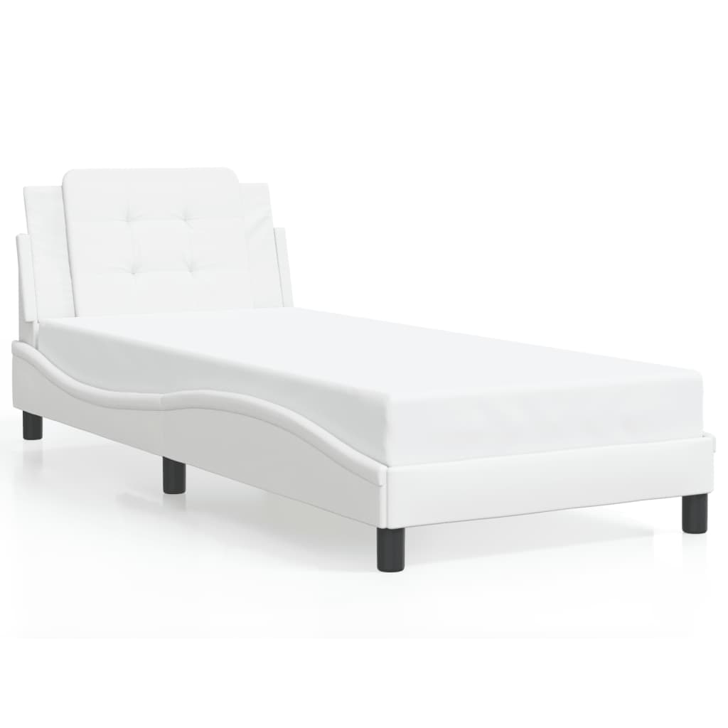 vidaXL Cadru de pat cu lumini LED, alb, 100x200 cm, piele ecologică