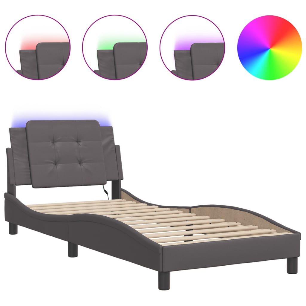 vidaXL Bedframe met LED zonder matras "Zadar" grijs 100x200 cm, foto 3