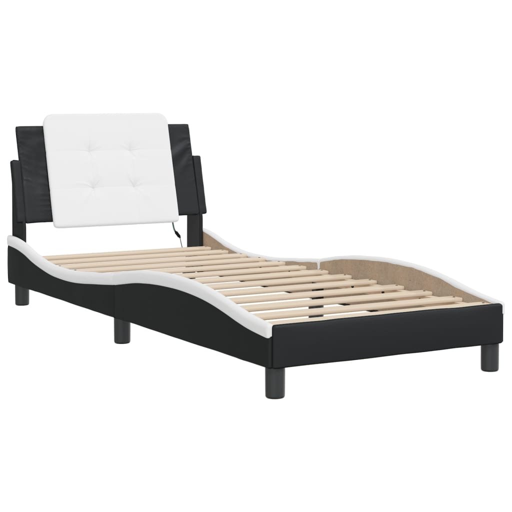 vidaXL Bedframe met LED-verlichting kunstleer zwart en wit 100x200 cm afbeelding