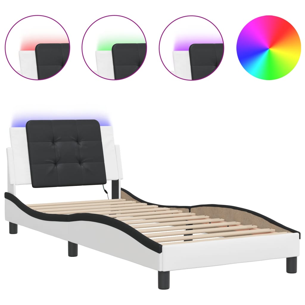 vidaXL Rám postele s LED osvětlením bílý a černý 100x200 cm umělá kůže