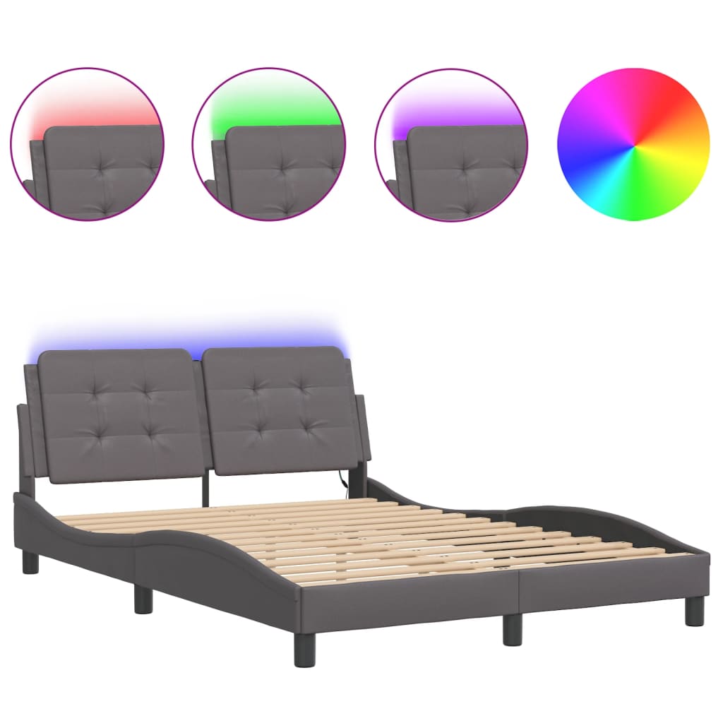 vidaXL Rám postele s LED osvětlením šedý 140 x 190 cm umělá kůže