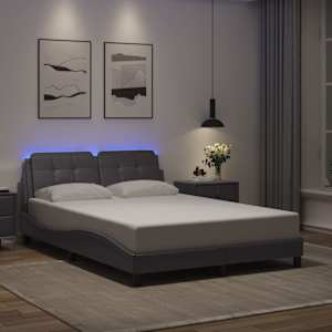 Posteljni okvir z LED brez vzmetnice Zadar siv 140x190 cm