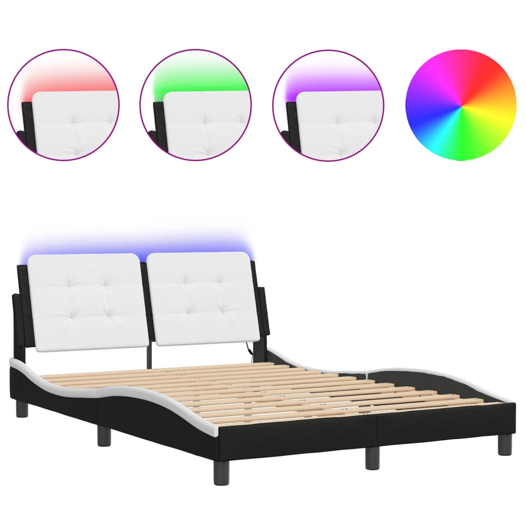 vidaXL Rám postele s LED osvětlením černý a bílý 140x190 cm umělá kůže